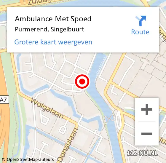 Locatie op kaart van de 112 melding: Ambulance Met Spoed Naar Purmerend, Singelbuurt op 28 december 2022 08:27