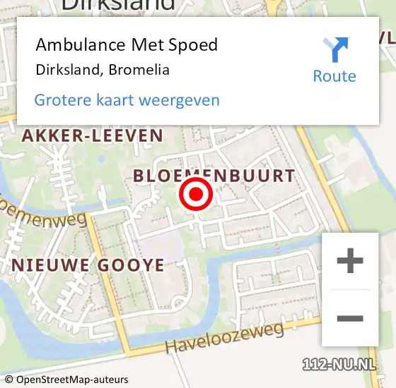 Locatie op kaart van de 112 melding: Ambulance Met Spoed Naar Dirksland, Bromelia op 28 december 2022 08:34