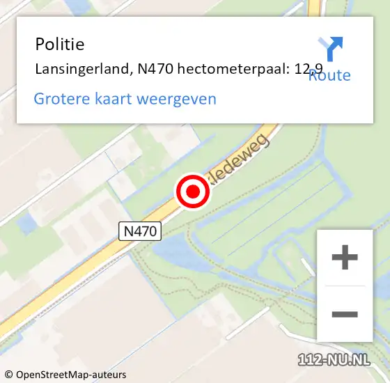 Locatie op kaart van de 112 melding: Politie Lansingerland, N470 hectometerpaal: 12,9 op 28 december 2022 08:43