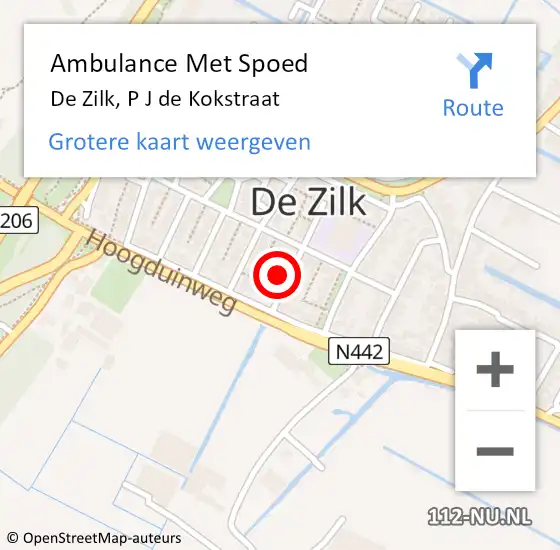 Locatie op kaart van de 112 melding: Ambulance Met Spoed Naar De Zilk, P J de Kokstraat op 10 augustus 2014 02:29