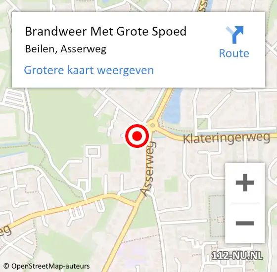 Locatie op kaart van de 112 melding: Brandweer Met Grote Spoed Naar Beilen, Asserweg op 28 december 2022 09:56