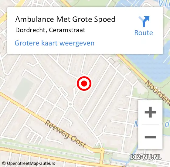 Locatie op kaart van de 112 melding: Ambulance Met Grote Spoed Naar Dordrecht, Ceramstraat op 28 december 2022 09:56