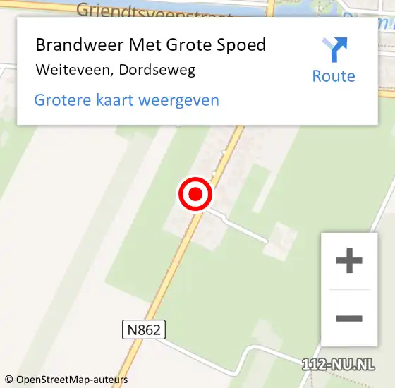 Locatie op kaart van de 112 melding: Brandweer Met Grote Spoed Naar Weiteveen, Dordseweg op 28 december 2022 10:04