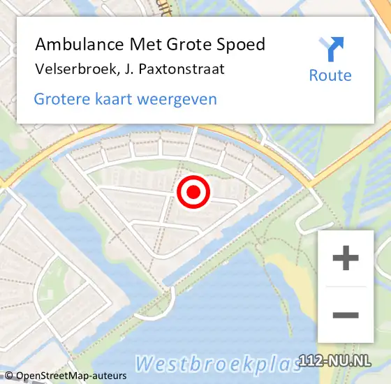 Locatie op kaart van de 112 melding: Ambulance Met Grote Spoed Naar Velserbroek, J. Paxtonstraat op 28 december 2022 10:06