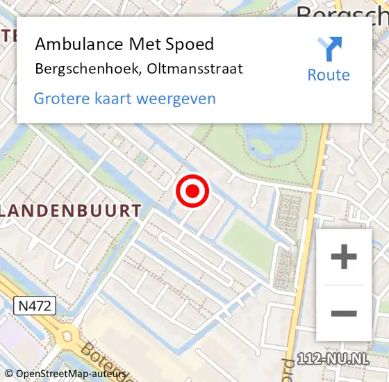 Locatie op kaart van de 112 melding: Ambulance Met Spoed Naar Bergschenhoek, Oltmansstraat op 28 december 2022 10:17