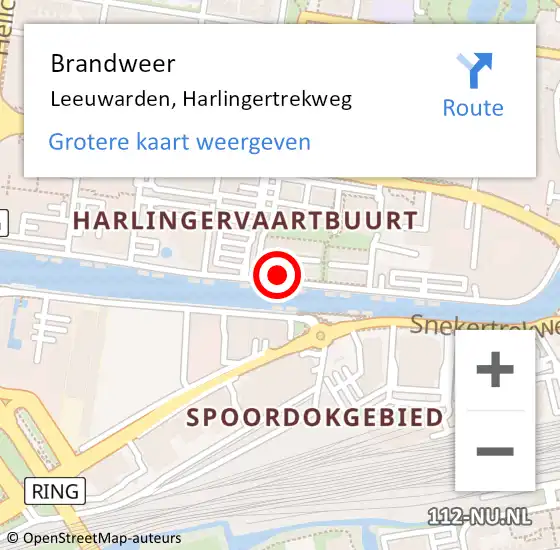 Locatie op kaart van de 112 melding: Brandweer Leeuwarden, Harlingertrekweg op 28 december 2022 10:47