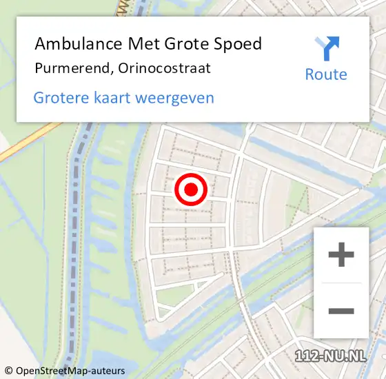 Locatie op kaart van de 112 melding: Ambulance Met Grote Spoed Naar Purmerend, Orinocostraat op 28 december 2022 11:09