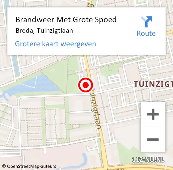 Locatie op kaart van de 112 melding: Brandweer Met Grote Spoed Naar Breda, Tuinzigtlaan op 28 december 2022 11:28