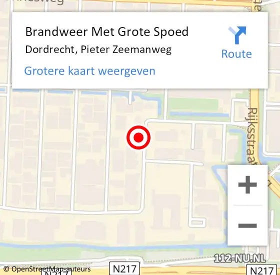 Locatie op kaart van de 112 melding: Brandweer Met Grote Spoed Naar Dordrecht, Pieter Zeemanweg op 28 december 2022 11:29