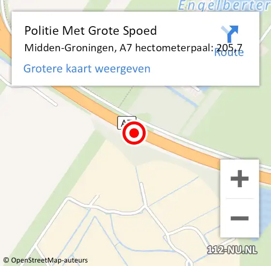 Locatie op kaart van de 112 melding: Politie Met Grote Spoed Naar Midden-Groningen, A7 hectometerpaal: 205,7 op 28 december 2022 11:51