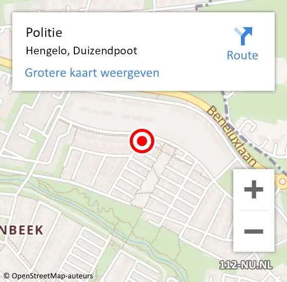 Locatie op kaart van de 112 melding: Politie Hengelo, Duizendpoot op 28 december 2022 12:04