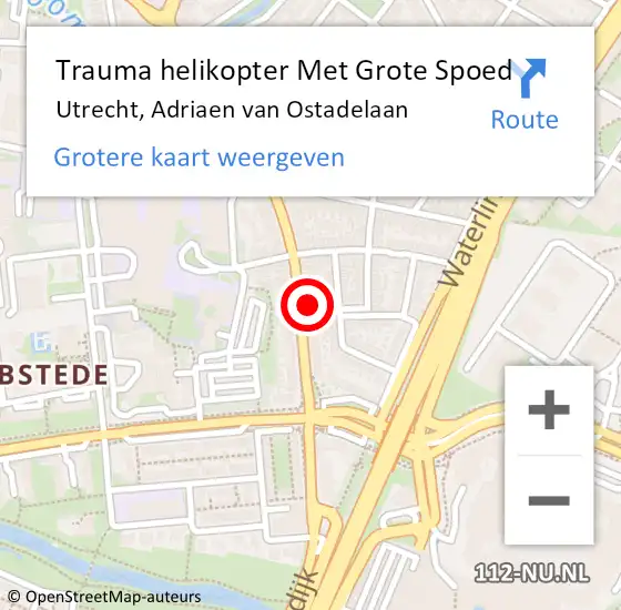 Locatie op kaart van de 112 melding: Trauma helikopter Met Grote Spoed Naar Utrecht, Adriaen van Ostadelaan op 28 december 2022 12:18