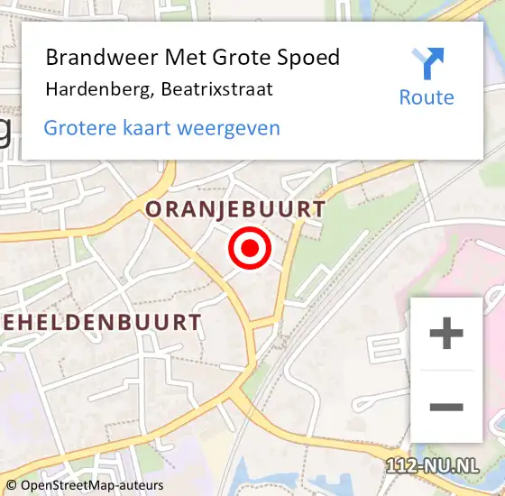 Locatie op kaart van de 112 melding: Brandweer Met Grote Spoed Naar Hardenberg, Beatrixstraat op 28 december 2022 12:56