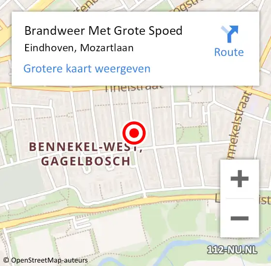 Locatie op kaart van de 112 melding: Brandweer Met Grote Spoed Naar Eindhoven, Mozartlaan op 28 december 2022 13:33