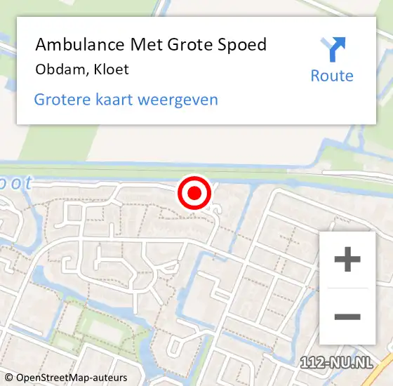 Locatie op kaart van de 112 melding: Ambulance Met Grote Spoed Naar Obdam, Kloet op 28 december 2022 13:36
