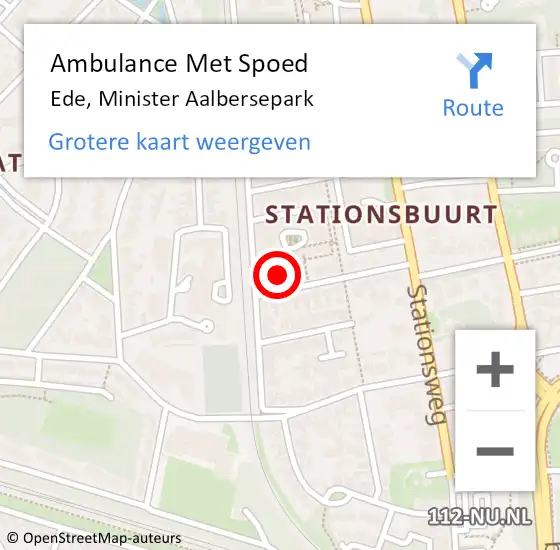 Locatie op kaart van de 112 melding: Ambulance Met Spoed Naar Ede, Minister Aalbersepark op 28 december 2022 13:54