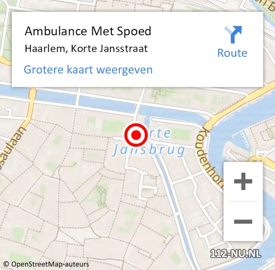 Locatie op kaart van de 112 melding: Ambulance Met Spoed Naar Haarlem, Korte Jansstraat op 28 december 2022 14:24