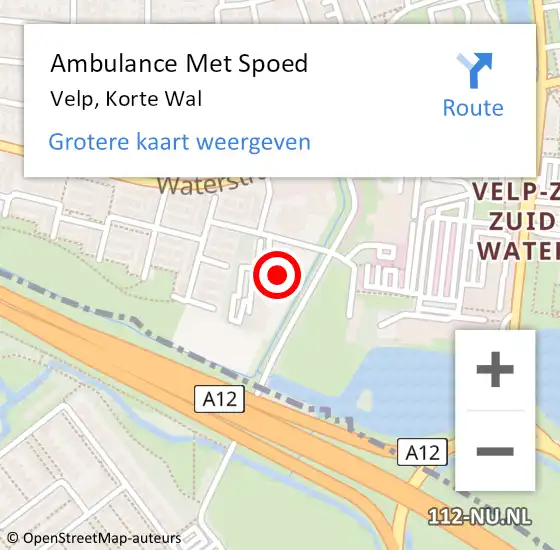Locatie op kaart van de 112 melding: Ambulance Met Spoed Naar Velp, Korte Wal op 28 december 2022 14:24
