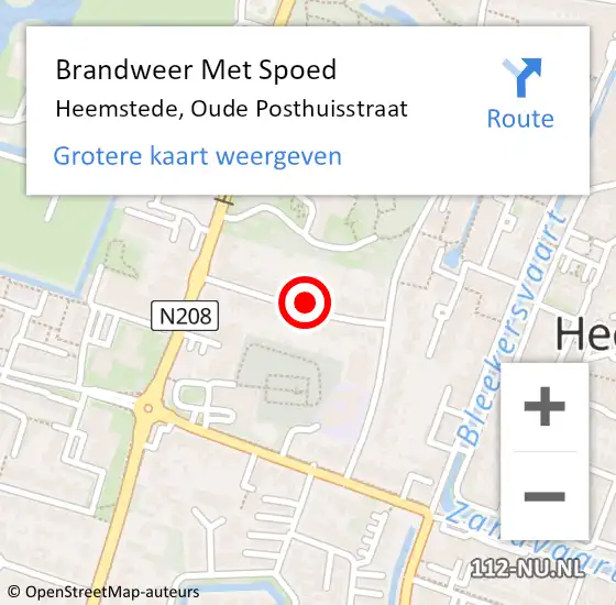 Locatie op kaart van de 112 melding: Brandweer Met Spoed Naar Heemstede, Oude Posthuisstraat op 28 december 2022 14:38