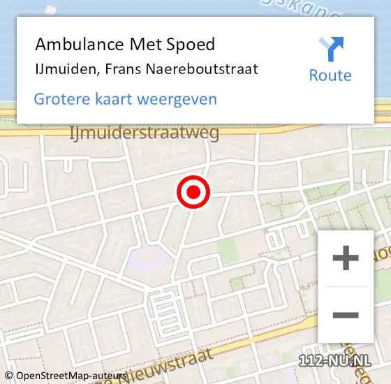 Locatie op kaart van de 112 melding: Ambulance Met Spoed Naar IJmuiden, Frans Naereboutstraat op 28 december 2022 15:13