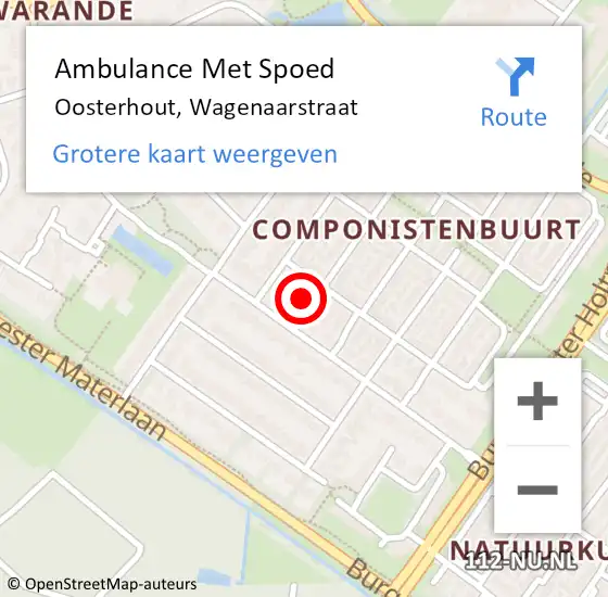 Locatie op kaart van de 112 melding: Ambulance Met Spoed Naar Oosterhout, Wagenaarstraat op 10 augustus 2014 04:04