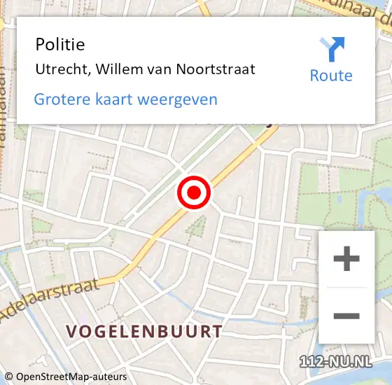 Locatie op kaart van de 112 melding: Politie Utrecht, Willem van Noortstraat op 28 december 2022 15:53