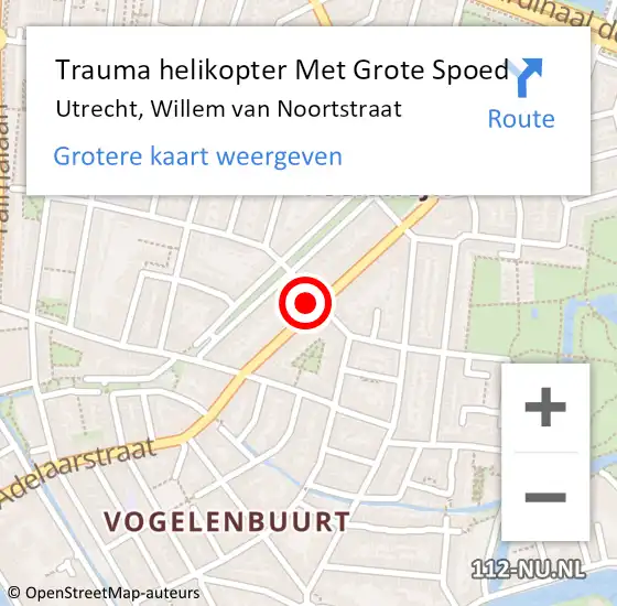 Locatie op kaart van de 112 melding: Trauma helikopter Met Grote Spoed Naar Utrecht, Willem van Noortstraat op 28 december 2022 15:55