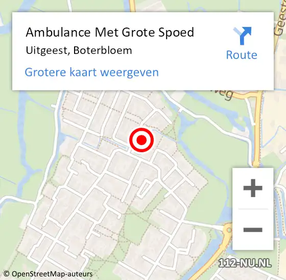 Locatie op kaart van de 112 melding: Ambulance Met Grote Spoed Naar Uitgeest, Boterbloem op 28 december 2022 15:57