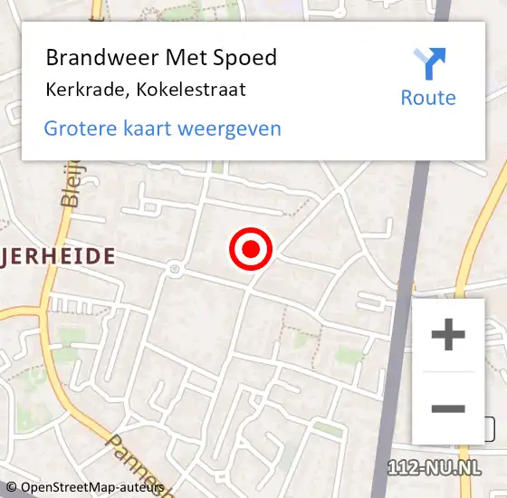 Locatie op kaart van de 112 melding: Brandweer Met Spoed Naar Kerkrade, Kokelestraat op 28 december 2022 16:01