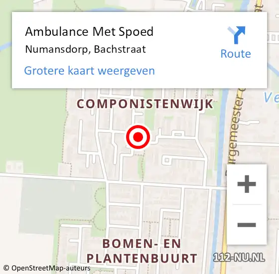 Locatie op kaart van de 112 melding: Ambulance Met Spoed Naar Numansdorp, Bachstraat op 28 december 2022 16:07