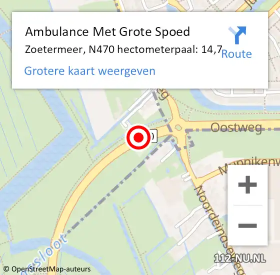 Locatie op kaart van de 112 melding: Ambulance Met Grote Spoed Naar Zoetermeer, N470 hectometerpaal: 14,7 op 28 december 2022 16:07