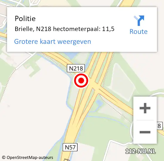 Locatie op kaart van de 112 melding: Politie Brielle, N218 hectometerpaal: 11,5 op 28 december 2022 16:16