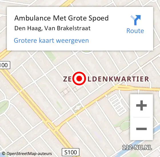 Locatie op kaart van de 112 melding: Ambulance Met Grote Spoed Naar Den Haag, Van Brakelstraat op 28 december 2022 16:20