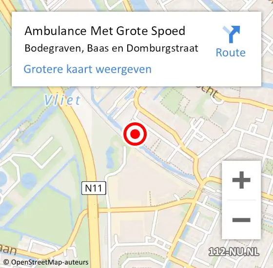 Locatie op kaart van de 112 melding: Ambulance Met Grote Spoed Naar Bodegraven, Baas en Domburgstraat op 28 december 2022 16:22