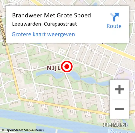 Locatie op kaart van de 112 melding: Brandweer Met Grote Spoed Naar Leeuwarden, Curaçaostraat op 28 december 2022 17:08