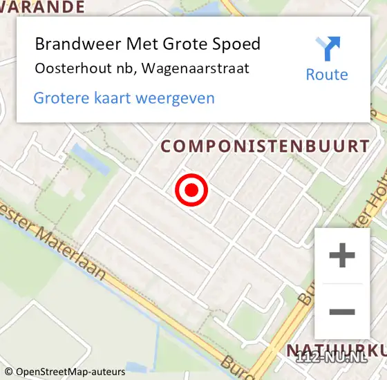 Locatie op kaart van de 112 melding: Brandweer Met Grote Spoed Naar Oosterhout nb, Wagenaarstraat op 10 augustus 2014 04:40
