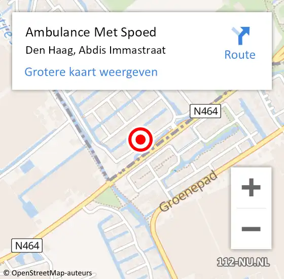 Locatie op kaart van de 112 melding: Ambulance Met Spoed Naar Den Haag, Abdis Immastraat op 28 december 2022 17:43