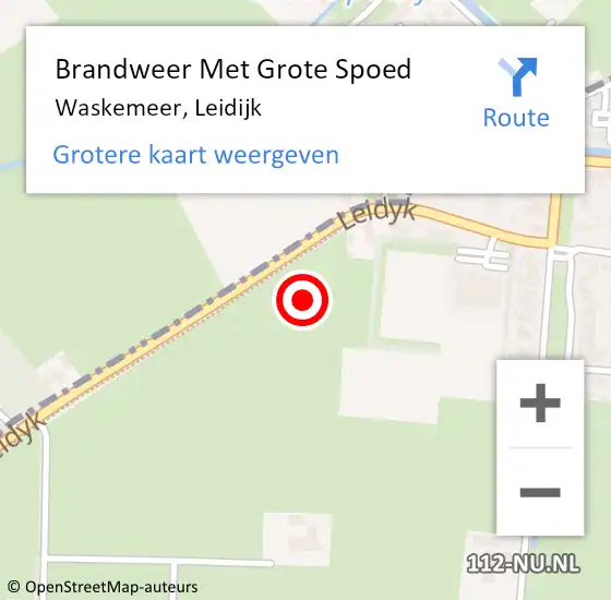 Locatie op kaart van de 112 melding: Brandweer Met Grote Spoed Naar Waskemeer, Leidijk op 28 december 2022 17:56