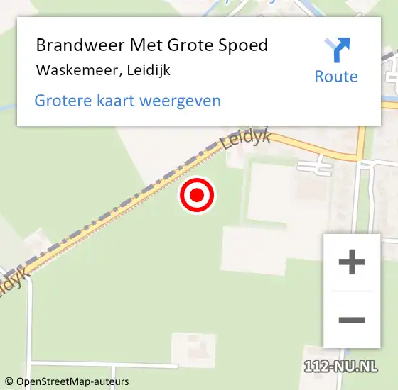 Locatie op kaart van de 112 melding: Brandweer Met Grote Spoed Naar Waskemeer, Leidijk op 28 december 2022 17:59