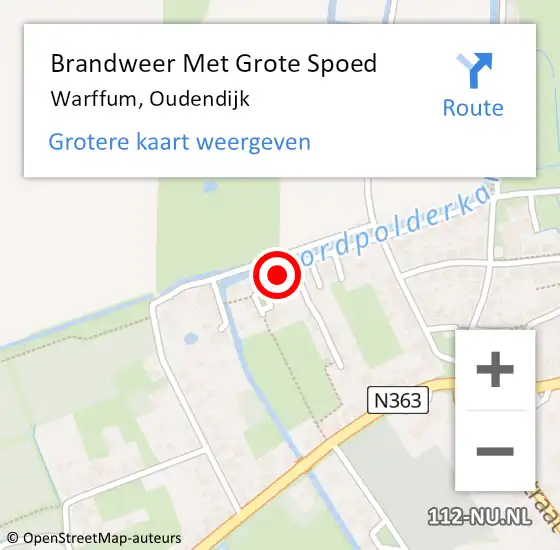 Locatie op kaart van de 112 melding: Brandweer Met Grote Spoed Naar Warffum, Oudendijk op 28 december 2022 18:15