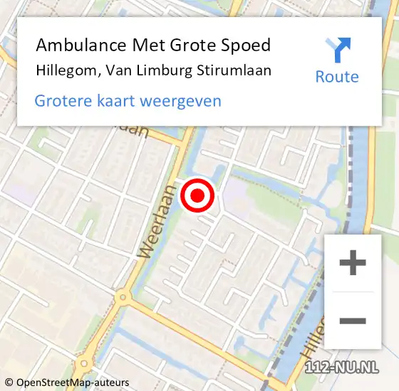 Locatie op kaart van de 112 melding: Ambulance Met Grote Spoed Naar Hillegom, Van Limburg Stirumlaan op 28 december 2022 18:40