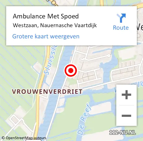 Locatie op kaart van de 112 melding: Ambulance Met Spoed Naar Westzaan, Nauernasche Vaartdijk op 28 december 2022 19:04