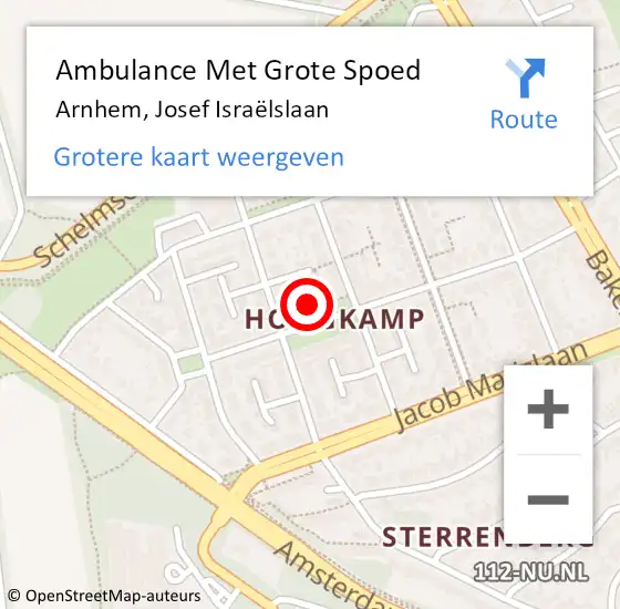 Locatie op kaart van de 112 melding: Ambulance Met Grote Spoed Naar Arnhem, Josef Israëlslaan op 28 december 2022 19:12