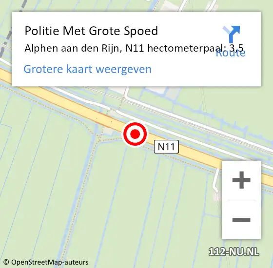 Locatie op kaart van de 112 melding: Politie Met Grote Spoed Naar Alphen aan den Rijn, N11 hectometerpaal: 3,5 op 28 december 2022 19:12