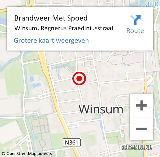 Locatie op kaart van de 112 melding: Brandweer Met Spoed Naar Winsum, Regnerus Praediniusstraat op 28 december 2022 19:32