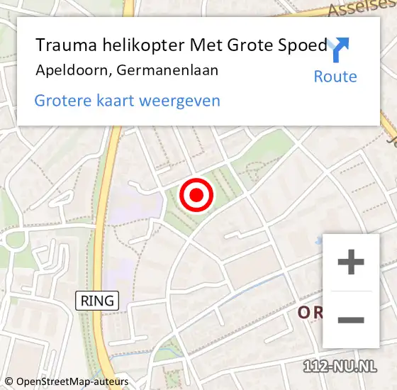 Locatie op kaart van de 112 melding: Trauma helikopter Met Grote Spoed Naar Apeldoorn, Germanenlaan op 28 december 2022 19:45