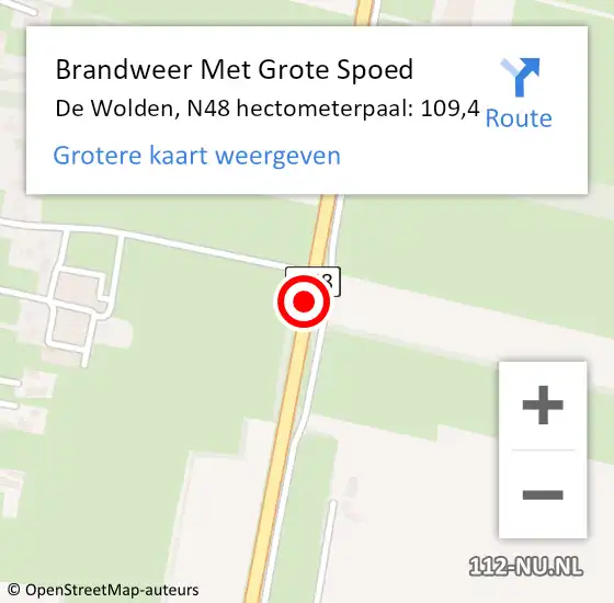 Locatie op kaart van de 112 melding: Brandweer Met Grote Spoed Naar De Wolden, N48 hectometerpaal: 109,4 op 28 december 2022 19:59