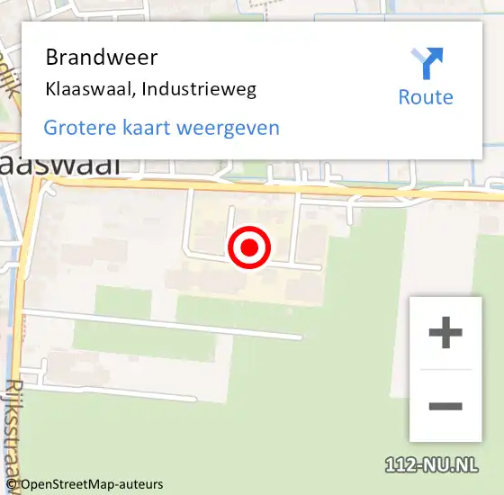 Locatie op kaart van de 112 melding: Brandweer Klaaswaal, Industrieweg op 28 december 2022 20:00