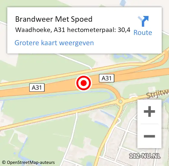 Locatie op kaart van de 112 melding: Brandweer Met Spoed Naar Waadhoeke, A31 hectometerpaal: 30,4 op 28 december 2022 20:17