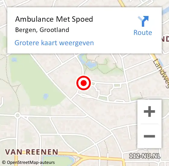 Locatie op kaart van de 112 melding: Ambulance Met Spoed Naar Bergen, Grootland op 28 december 2022 20:20